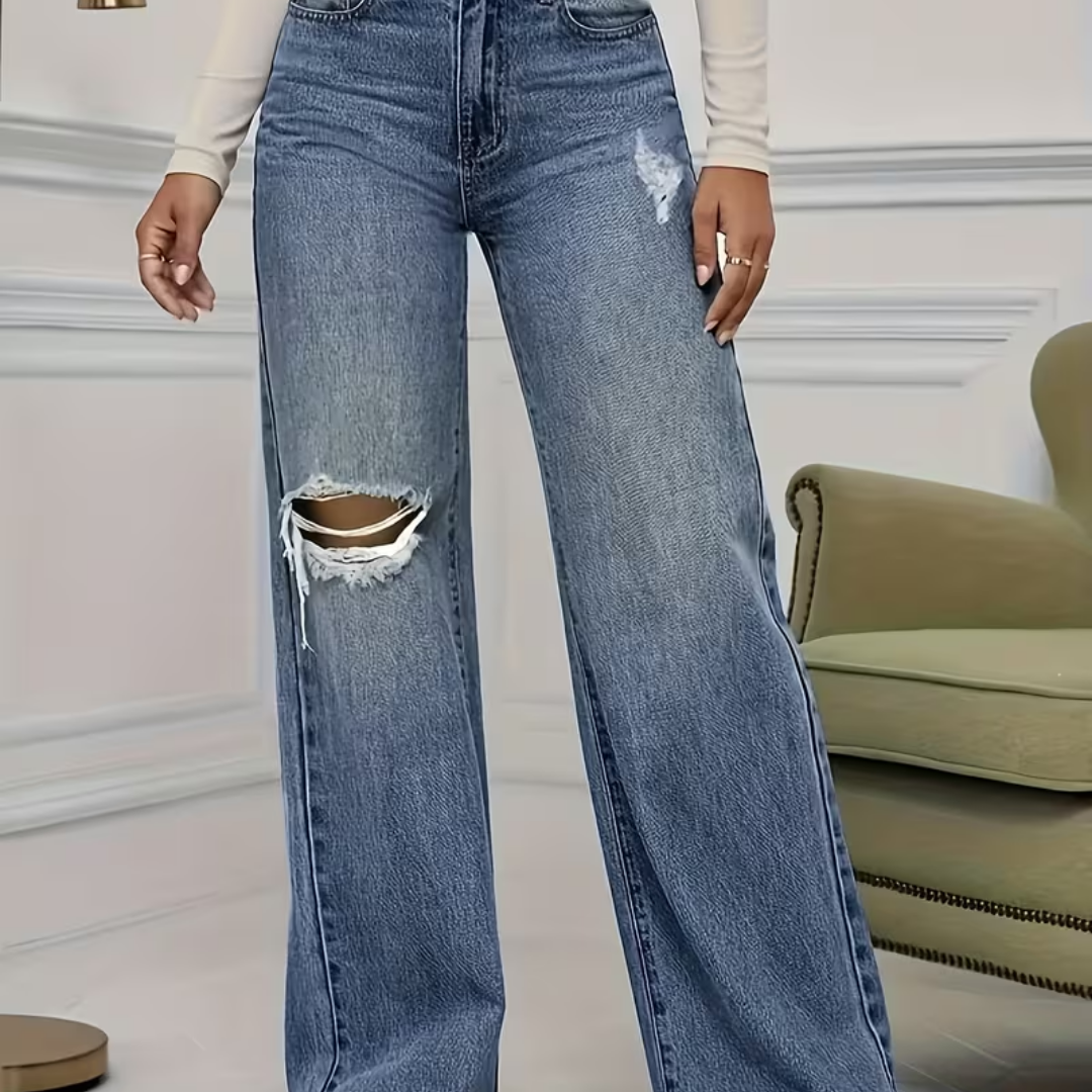 Distressed Wide-Leg Denim Jeans - Image 2