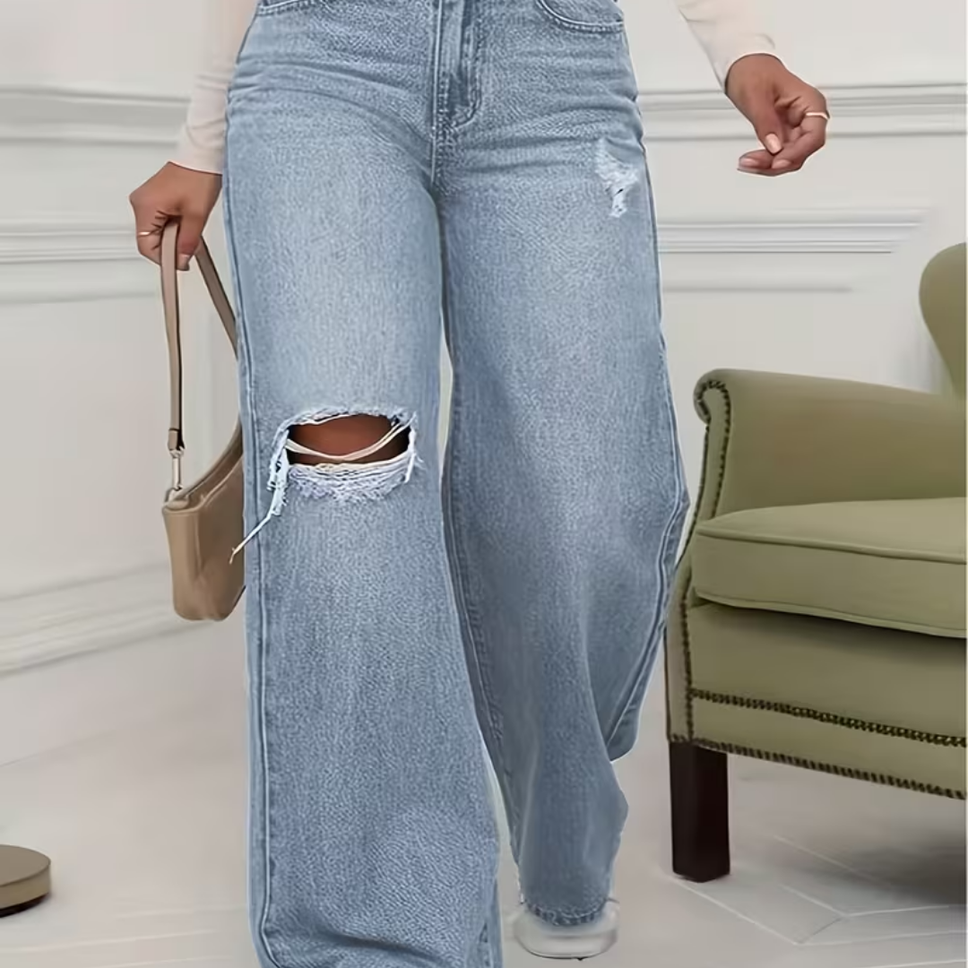 Distressed Wide-Leg Denim Jeans - Image 3