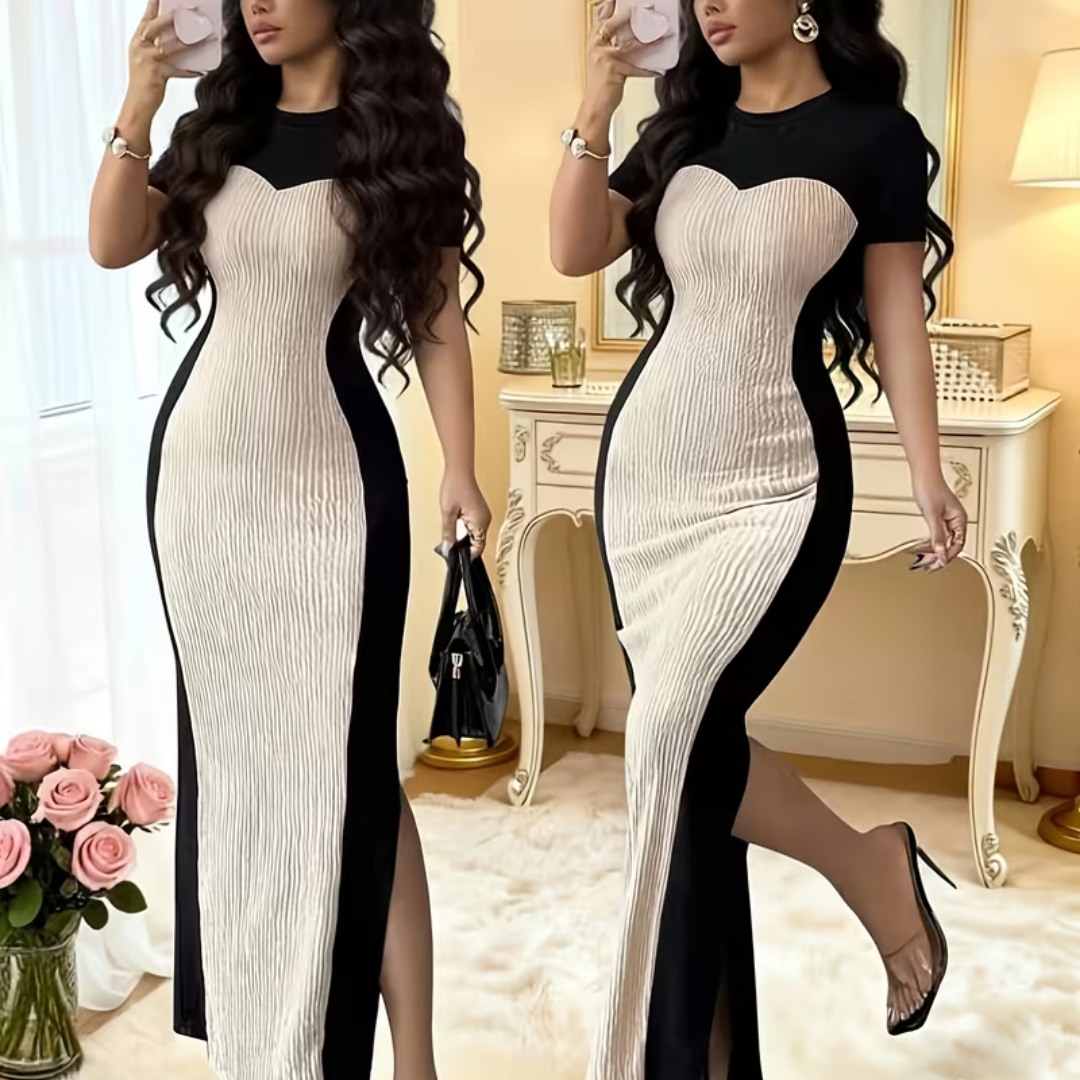 Round-Neck Short-Sleeve Party Dress