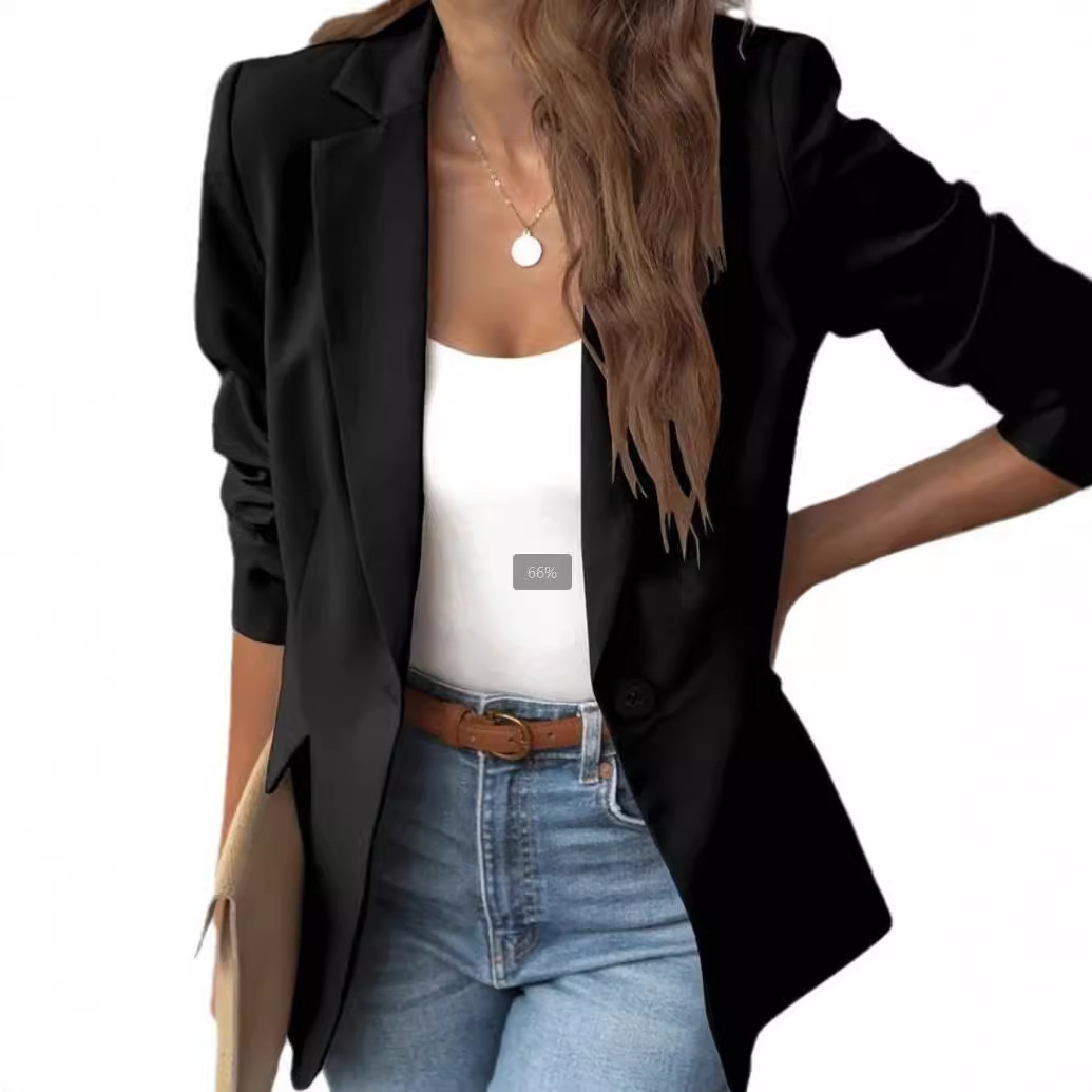 Long Sleeve Solid Color Small Suit One Button Jacket - Image 5