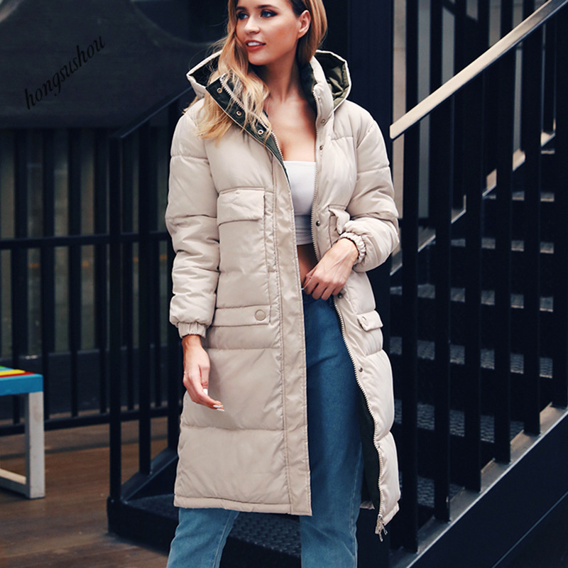 winter women hooded long warm coats Turtleneck down jacket - Image 3