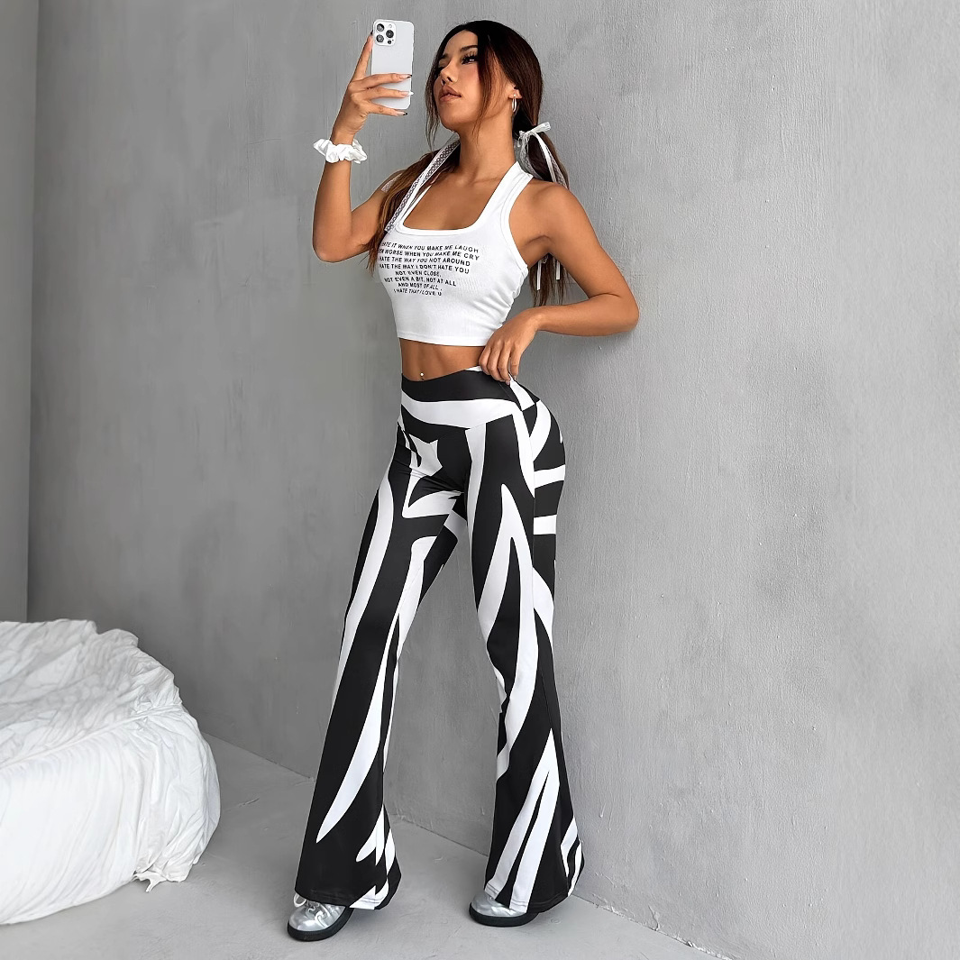 Bell-bottom Pants Fashion Printed High Waist Sheath Casual Pants - Image 5